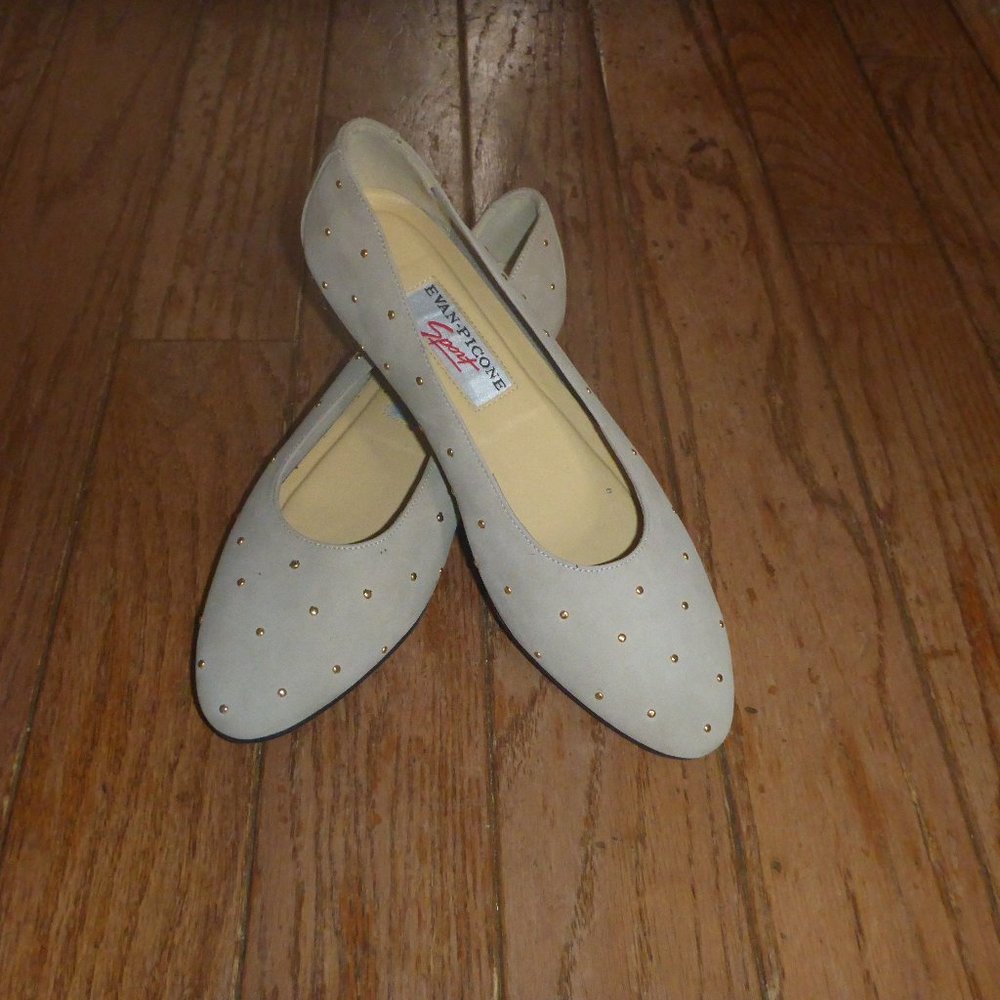 Women's Suede Flats w/ Gold Metal Studs